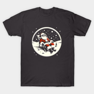 Santa's Sun and Sand Escape: Beach-Themed Christmas Tee T-Shirt